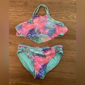 Wonder Nation 2XL (18) Girls Two Piece Mermaid Scale Swimsuit